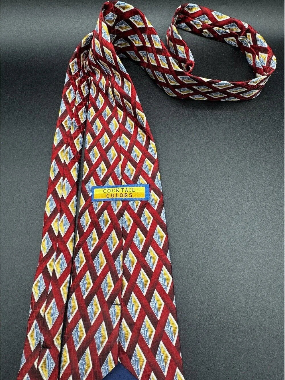 Vintage Cocktail Colors Silk Tie Red Geometric Retro 58” x 4”